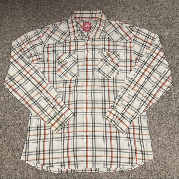 Wrangler Red long sleeve white snap button down XL western cowboy casual mens - Picture 3 of 7